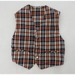 Vtg 1960’s Hi-Line Product Baby Boy’s Plaid Lined Button Vest See Measurements